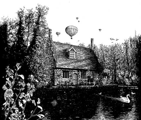 snublic, drawing, black and wqhite, colchester, old buildings, redundant, mill, elizabethan, india ink, cartoons